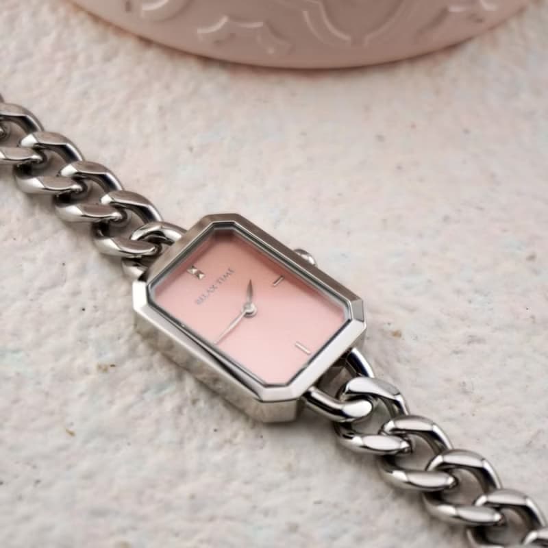 RELAX TIME 長方手鍊風格女錶 粉 (RT-109-2-05)