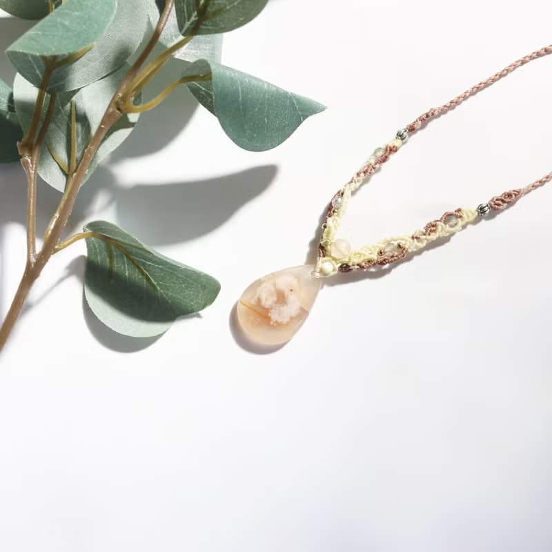 天然石櫻花瑪瑙蠟線編織項鍊