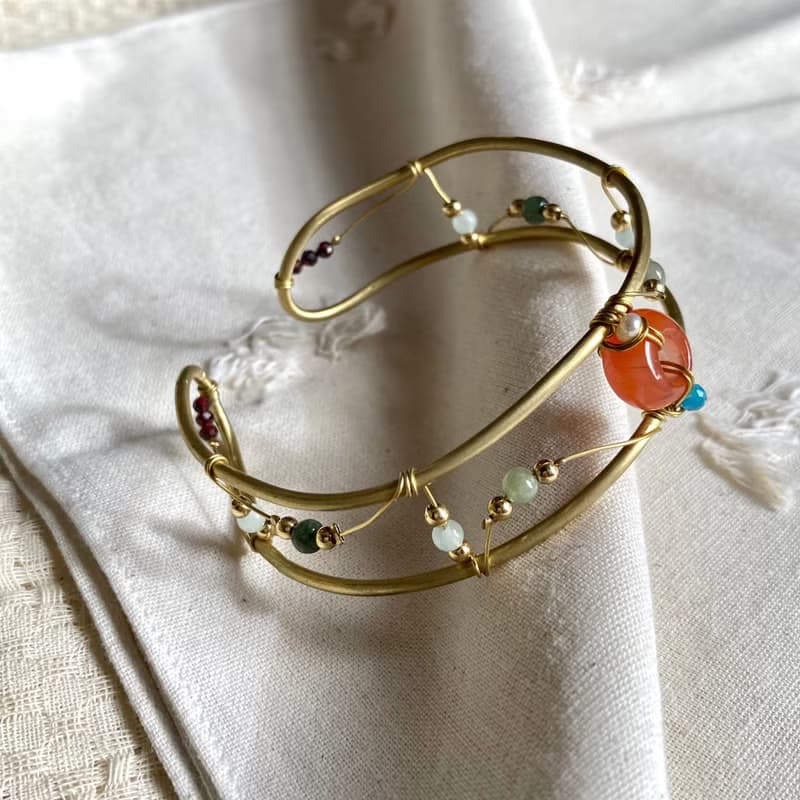 老林雜貨 | 南紅瑪瑙黃銅手鐲