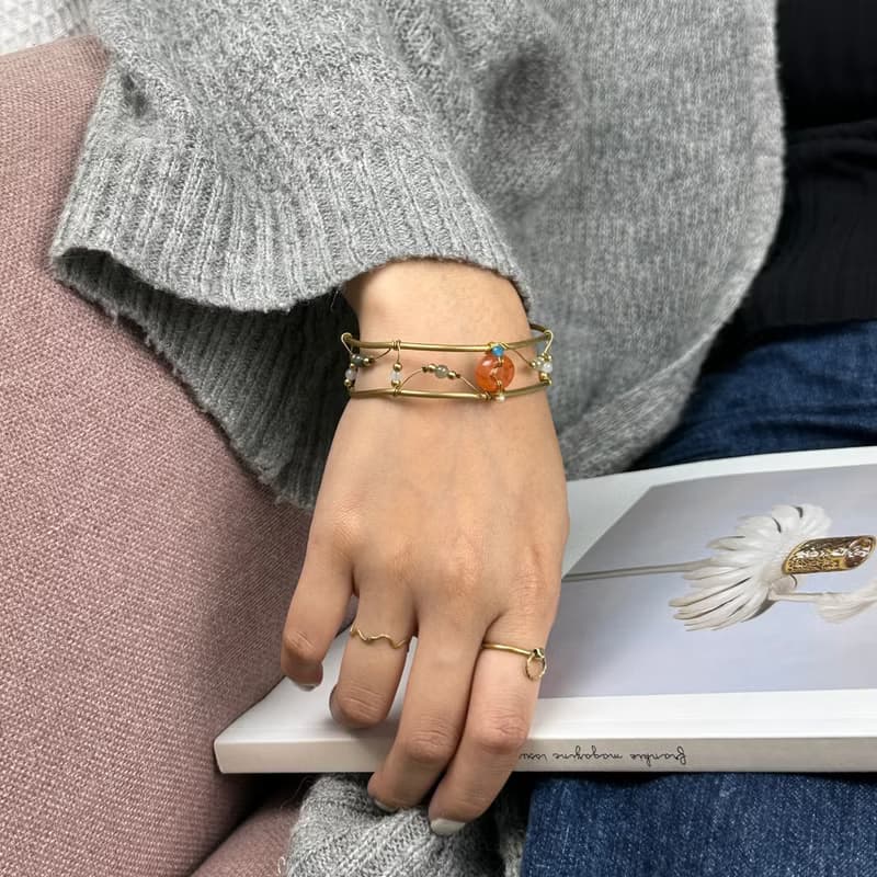 老林雜貨 | 南紅瑪瑙黃銅手鐲