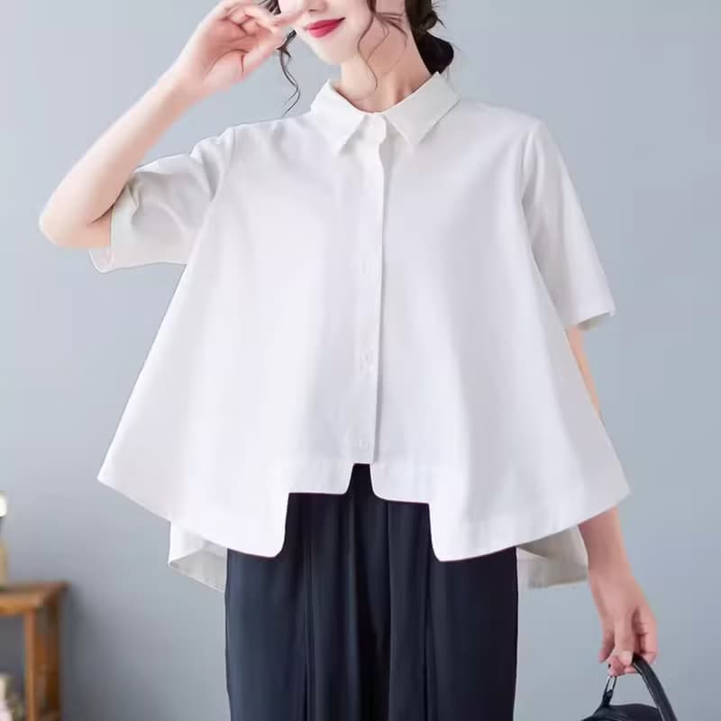 Cotton thin top shirt, oversized drop shoulder handmade