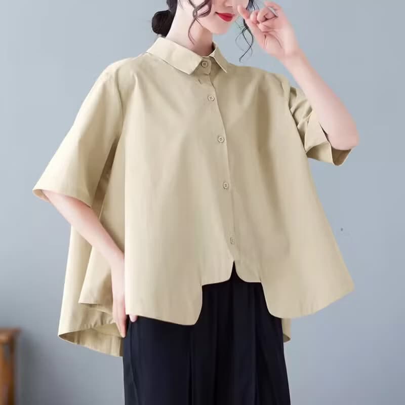 Cotton thin top shirt, oversized drop shoulder handmade