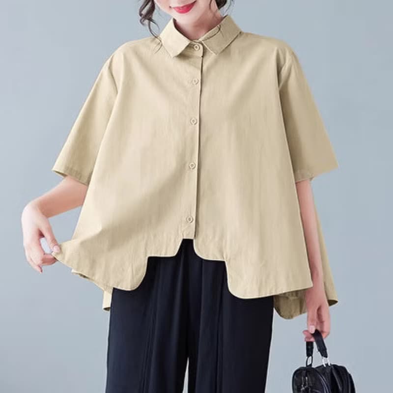Cotton thin top shirt, oversized drop shoulder handmade