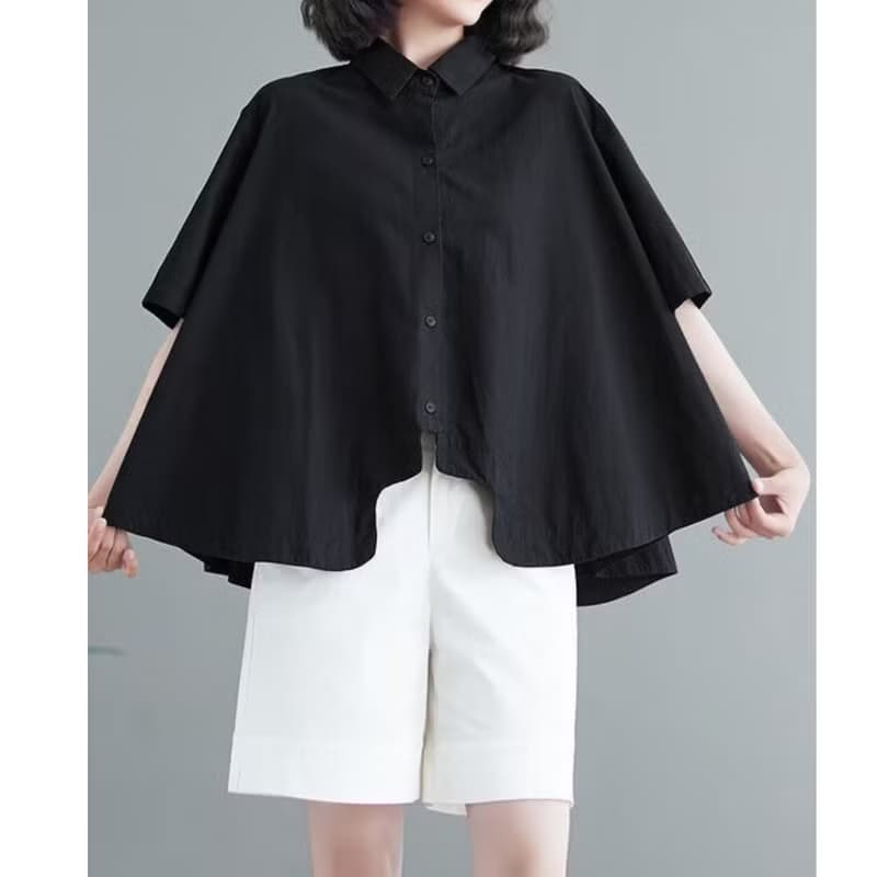 Cotton thin top shirt, oversized drop shoulder handmade