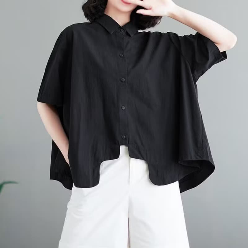 Cotton thin top shirt, oversized drop shoulder handmade