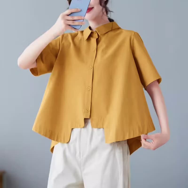 Cotton thin top shirt, oversized drop shoulder handmade