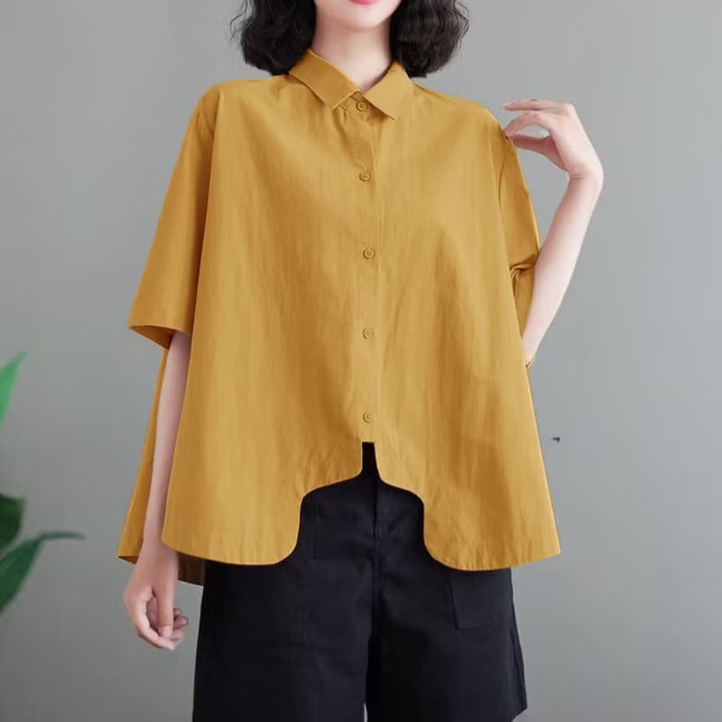 Cotton thin top shirt, oversized drop shoulder handmade