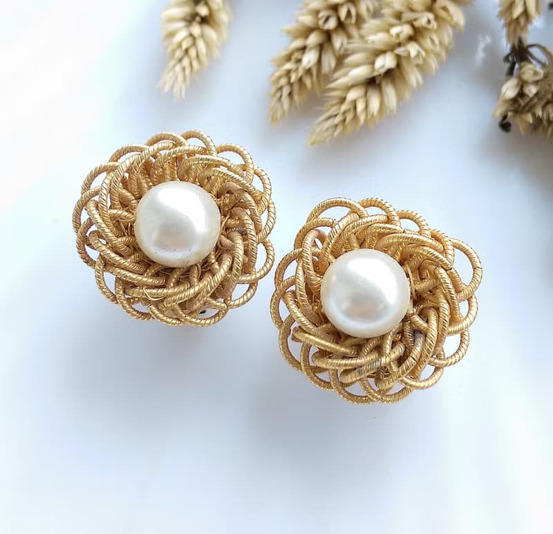 Vintage Jewelry 西洋古董飾品 日本外銷品 優雅 珠花 夾式耳環