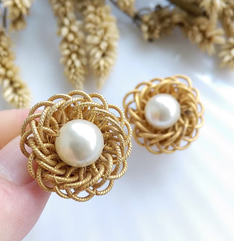 Vintage Jewelry 西洋古董飾品 日本外銷品 優雅 珠花 夾式耳環