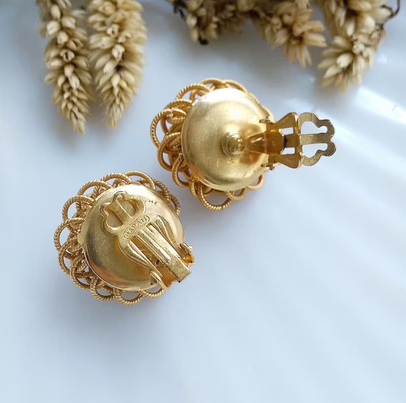 Vintage Jewelry 西洋古董飾品 日本外銷品 優雅 珠花 夾式耳環