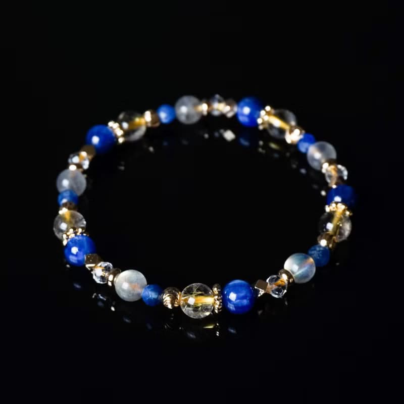 銀河 // 藍晶石鈦晶拉長石白水晶 手鍊 // 溝通 自信 淨化