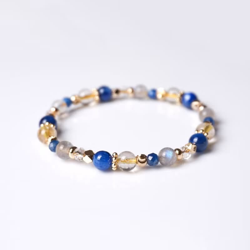 銀河 // 藍晶石鈦晶拉長石白水晶 手鍊 // 溝通 自信 淨化