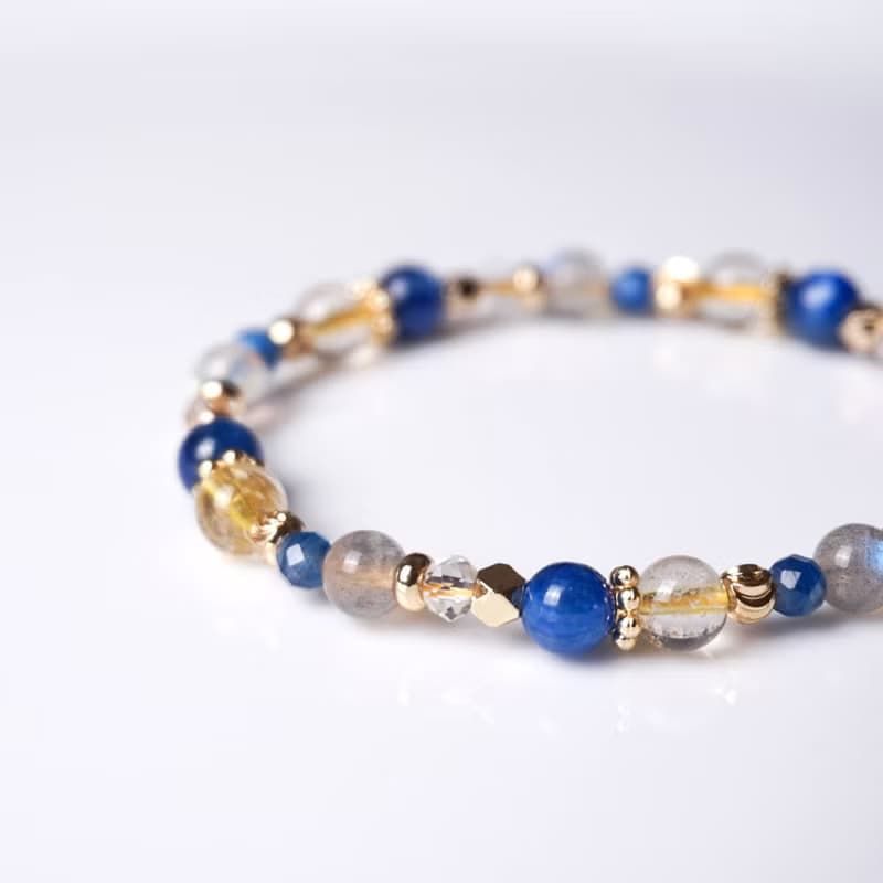 銀河 // 藍晶石鈦晶拉長石白水晶 手鍊 // 溝通 自信 淨化