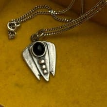30967 法國古董純銀黑瑪瑙墜 純銀項鍊