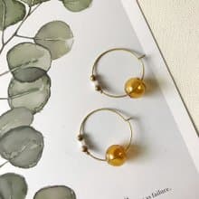 異國泡泡_黃銅耳環_耳針式 _橙色