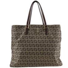 【日本直送】フェンディ FENDI ズッキーノ ハンドバッグ 8BH132 ナイロンキャンバス 茶 レディース【中古】