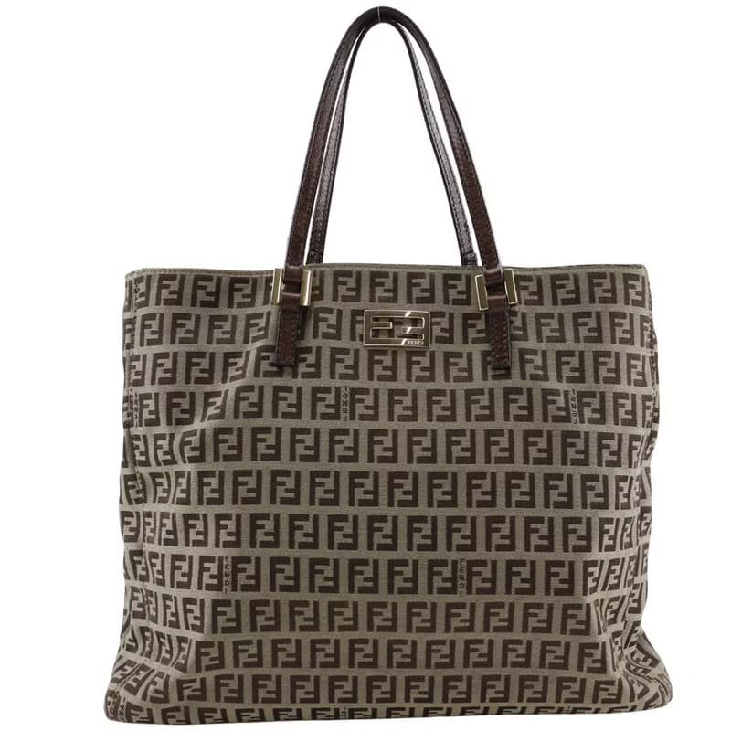 【日本直送】フェンディ FENDI ズッキーノ ハンドバッグ 8BH132 ナイロンキャンバス 茶 レディース【中古】