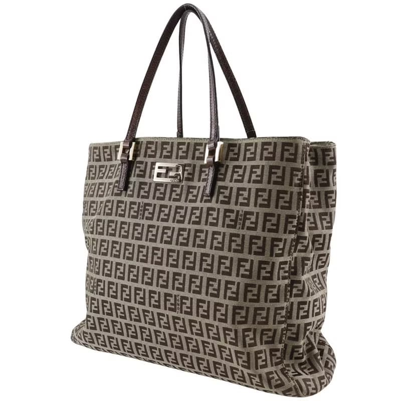 【日本直送】フェンディ FENDI ズッキーノ ハンドバッグ 8BH132 ナイロンキャンバス 茶 レディース【中古】