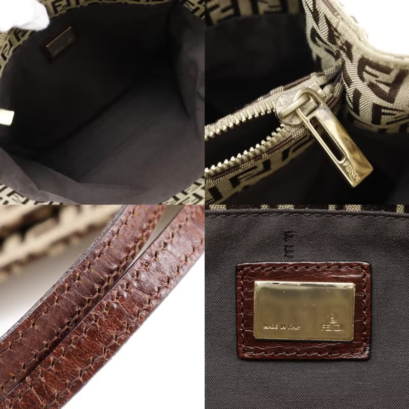 【日本直送】フェンディ FENDI ズッキーノ ハンドバッグ 8BH132 ナイロンキャンバス 茶 レディース【中古】