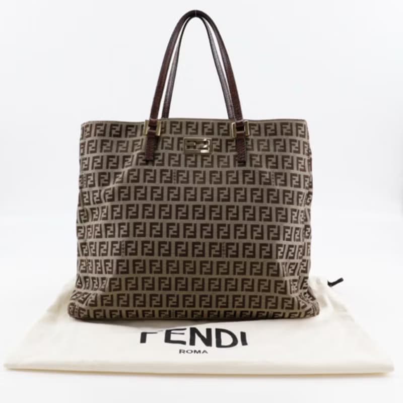 【日本直送】フェンディ FENDI ズッキーノ ハンドバッグ 8BH132 ナイロンキャンバス 茶 レディース【中古】