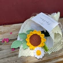 夏日小清新葵花束  編織花 鉤織花 針織花 畢業花束七夕