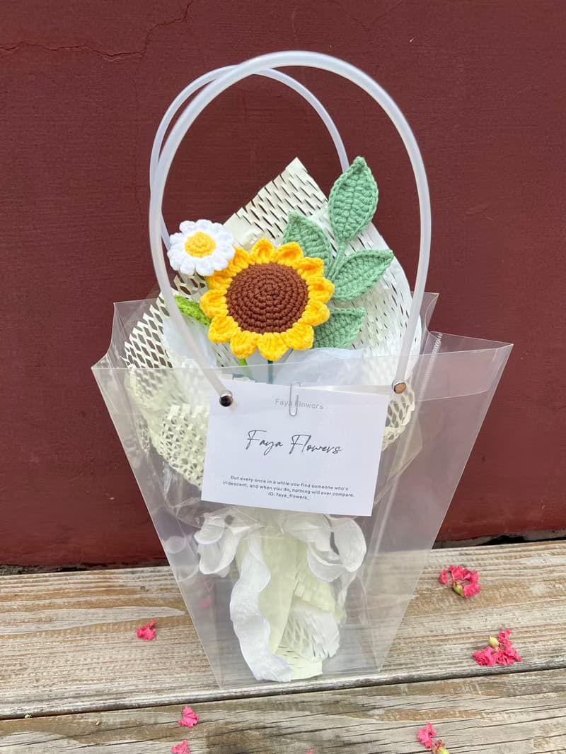 夏日小清新葵花束  編織花 鉤織花 針織花 畢業花束七夕