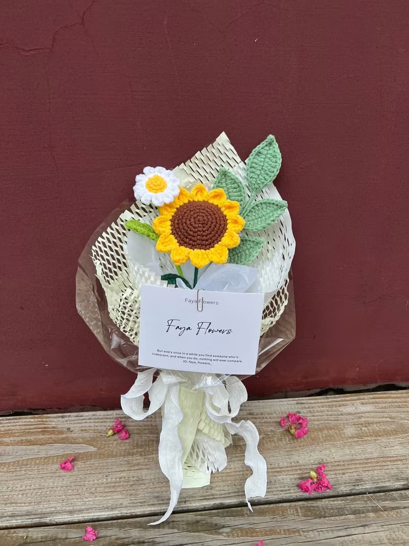 夏日小清新葵花束  編織花 鉤織花 針織花 畢業花束七夕