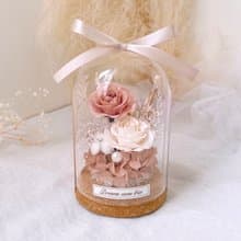 永生花玻璃盅-優雅藕粉 l 不凋花玻璃盅 日本玫瑰 情人節禮物