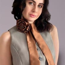 Brown Rose satin Flower Choker thin Scarf. Silk Flower Choker with brown Rose