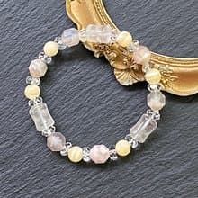 冰透天然白幽靈x櫻花瑪瑙x鑽石切面白水晶x黃方解石 財運手鍊