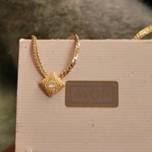老又好古董珠寶Vintage金色菱形萊茵石項鍊 1987 Avon N817
