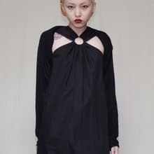 南瓜Vintage。LANVIN en Bleu 黑色 針織 袖透 開襟衫