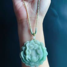綠牡丹 春日 手工編繩 天然緬甸玉翡翠 有錢花 項鍊 禮物 長輩禮