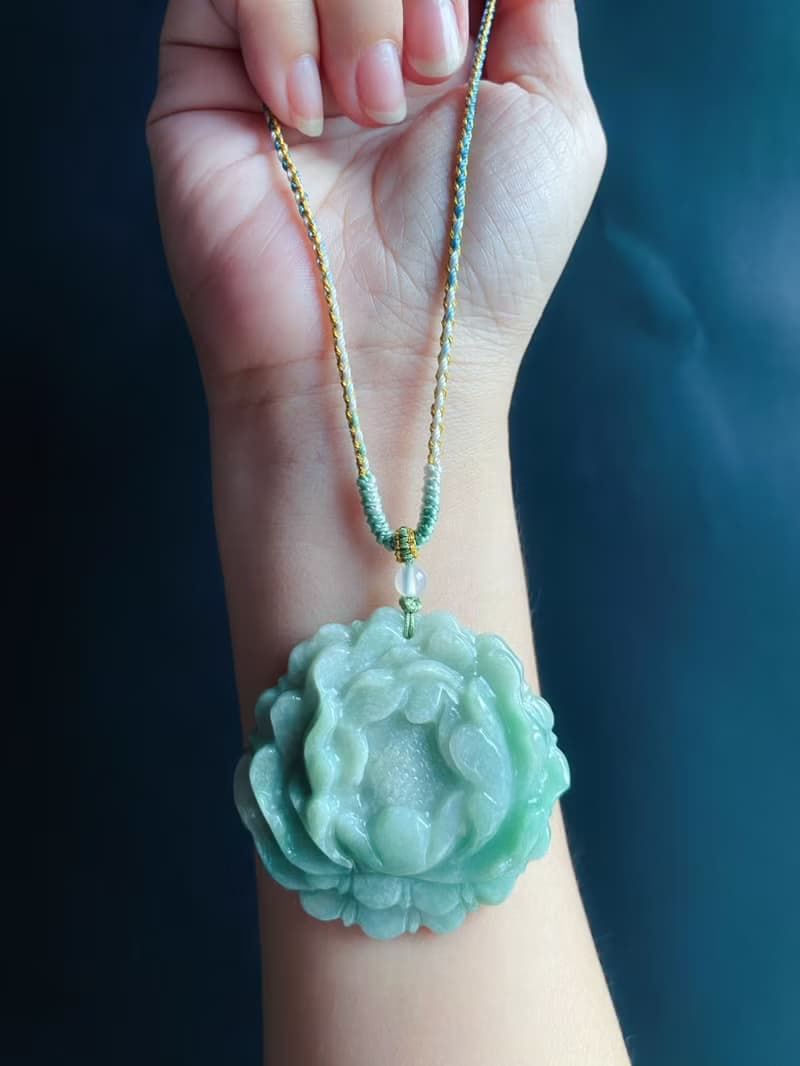綠牡丹 春日 手工編繩 天然緬甸玉翡翠 有錢花 項鍊 禮物 長輩禮