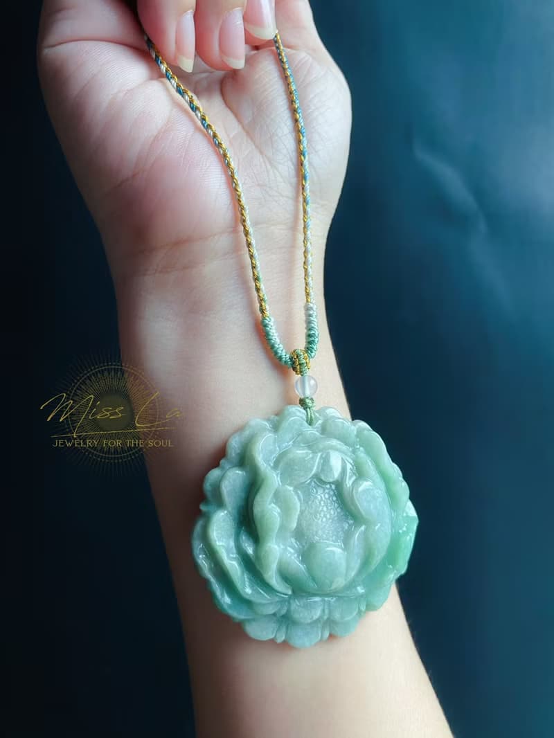 綠牡丹 春日 手工編繩 天然緬甸玉翡翠 有錢花 項鍊 禮物 長輩禮