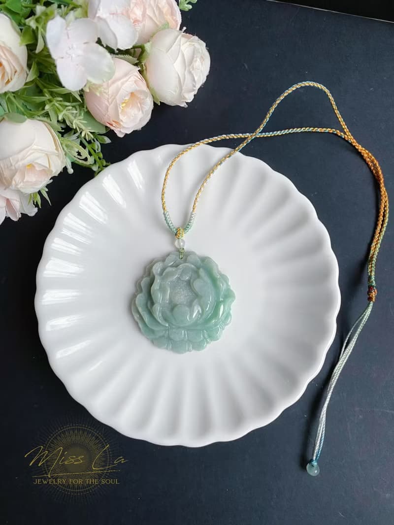 綠牡丹 春日 手工編繩 天然緬甸玉翡翠 有錢花 項鍊 禮物 長輩禮
