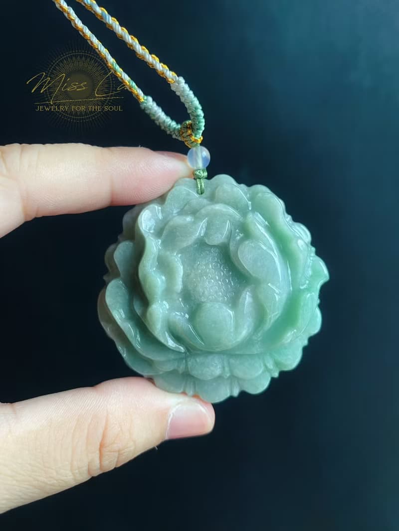 綠牡丹 春日 手工編繩 天然緬甸玉翡翠 有錢花 項鍊 禮物 長輩禮