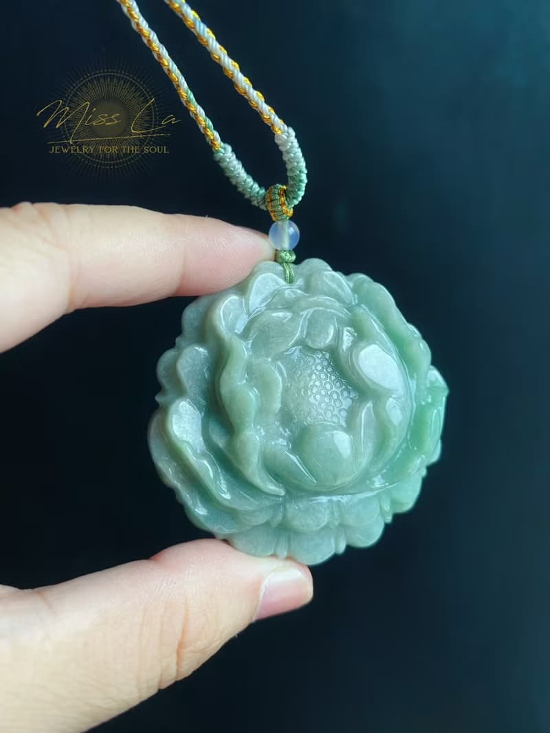 綠牡丹 春日 手工編繩 天然緬甸玉翡翠 有錢花 項鍊 禮物 長輩禮