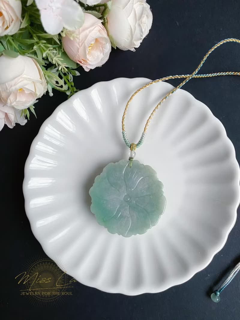 綠牡丹 春日 手工編繩 天然緬甸玉翡翠 有錢花 項鍊 禮物 長輩禮