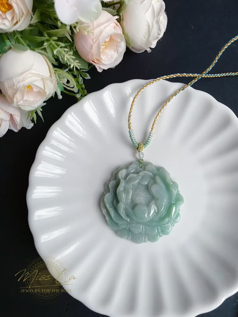 綠牡丹 春日 手工編繩 天然緬甸玉翡翠 有錢花 項鍊 禮物 長輩禮
