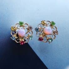Vintage Jewelry 西洋古董飾品 旋轉彩色鑽 星花 栓式耳環