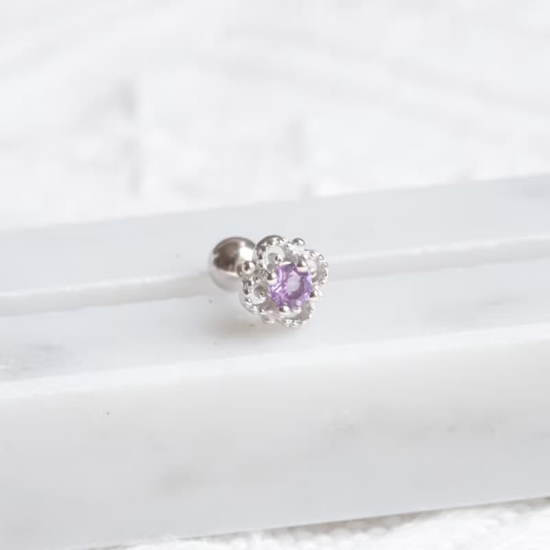 紫水晶925純銀幸運草轉珠耳環