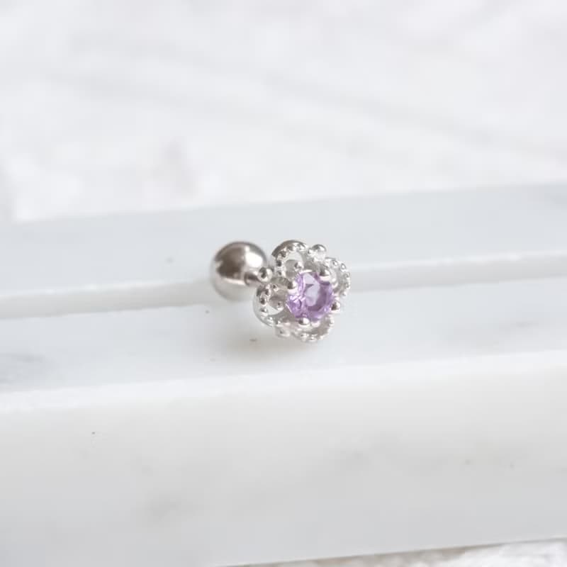 紫水晶925純銀幸運草轉珠耳環