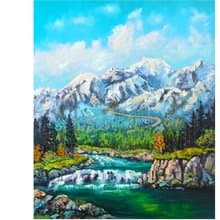 Mountains Landscape Oil Painting on Canvas 60x50cm River Original Artwork