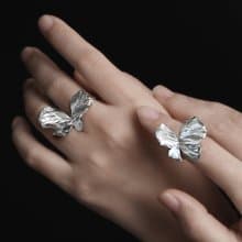 花瓣蝴蝶戒指925銀鍍白金原創設計手工肌理感可調節戒指花朵戒指
