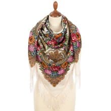 Pavlovo Posad Russian Shawl 100% Wool Scarf 125x125 cm Wrap Silk Fringe 2036-2
