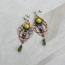 Olive Green Chandelier Earrings, Wire Wrapped Boho Jewelry, gift for her