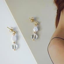 星星天然白水晶淡水珍珠18k注金耳釘耳飾品禮物