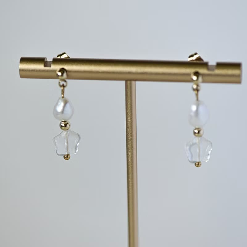 星星天然白水晶淡水珍珠18k注金耳釘耳飾品禮物