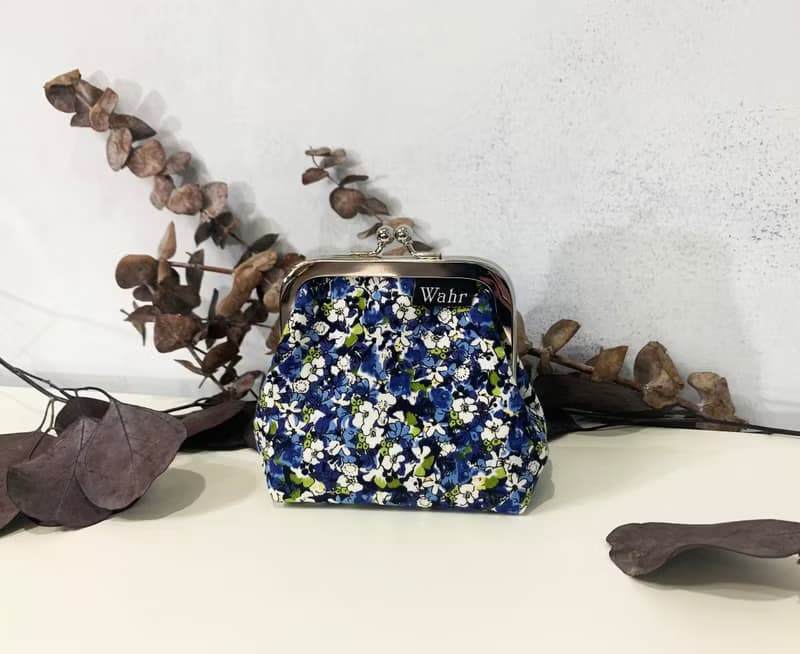 編織乾燥玫瑰 藍花 銀圓珠 口金包 卡片包 隨身包 化妝包 雜